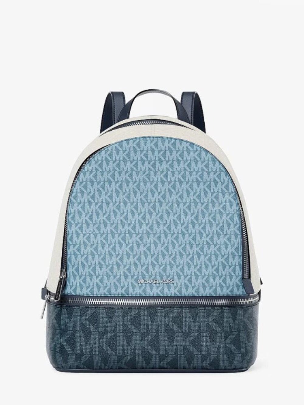 NWT Michael Kors Rhea Medium Color-Block Signature Logo Backpack Denim Multi